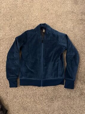 Athleta Girl Velour Bomber Jacket Navy Blue Large/12